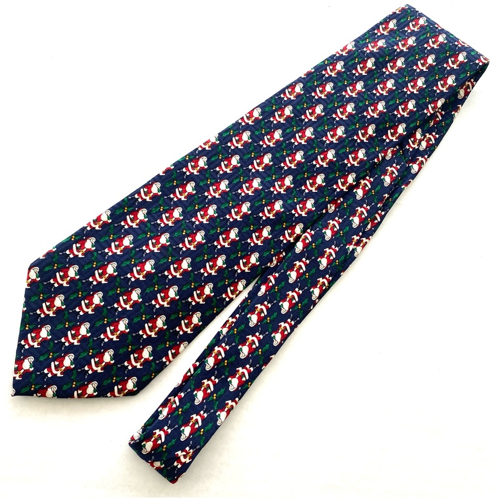 FN Festive NAVY BLUE SANTA Christmas Holiday Silk Necktie